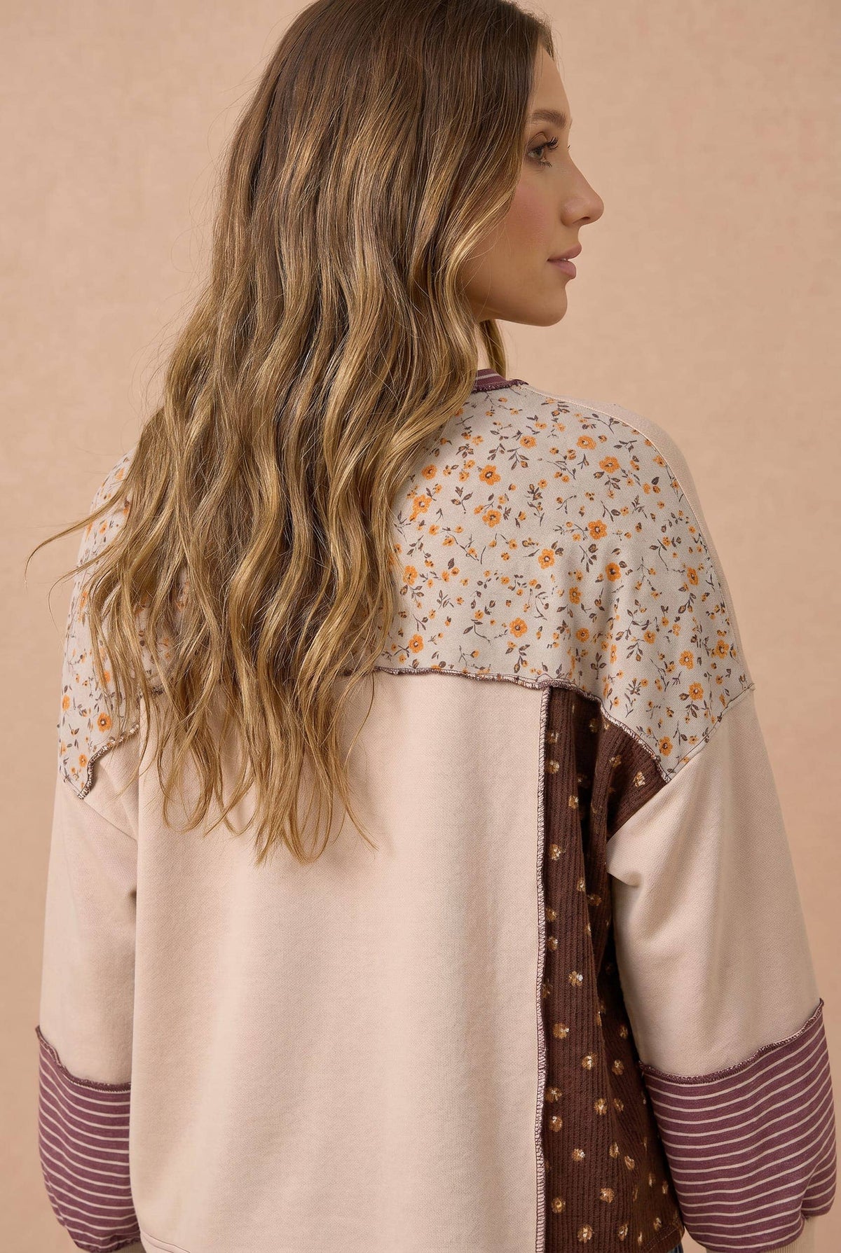 Floral & Stripe Color Block Oversized Henley Top | S–3X