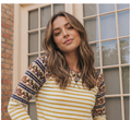 Golden Stripe Boho Raglan Top