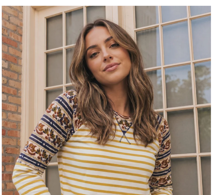 Golden Stripe Boho Raglan Top