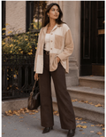 Taupe Colorblock Corduroy Button-Up Shacket
