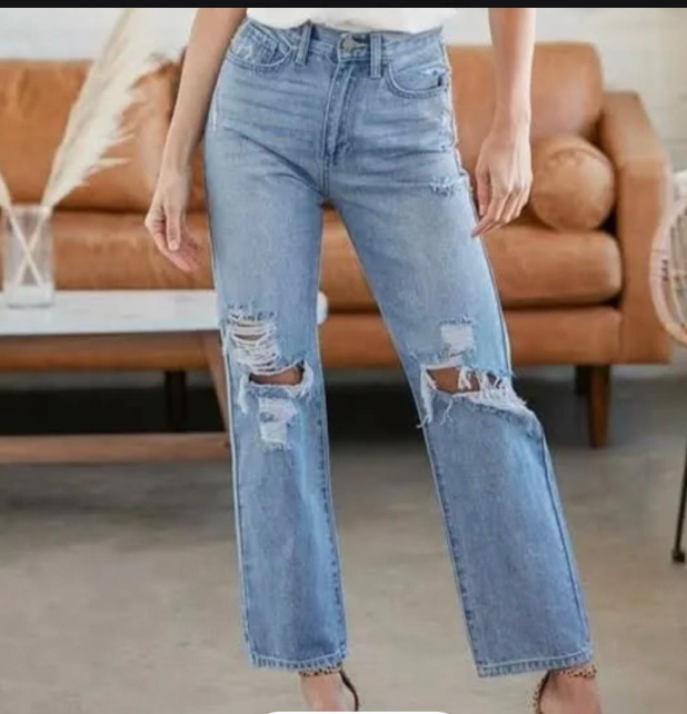 Just Black Denim Ashley Ultra High Rise Distressed Dad Jeans