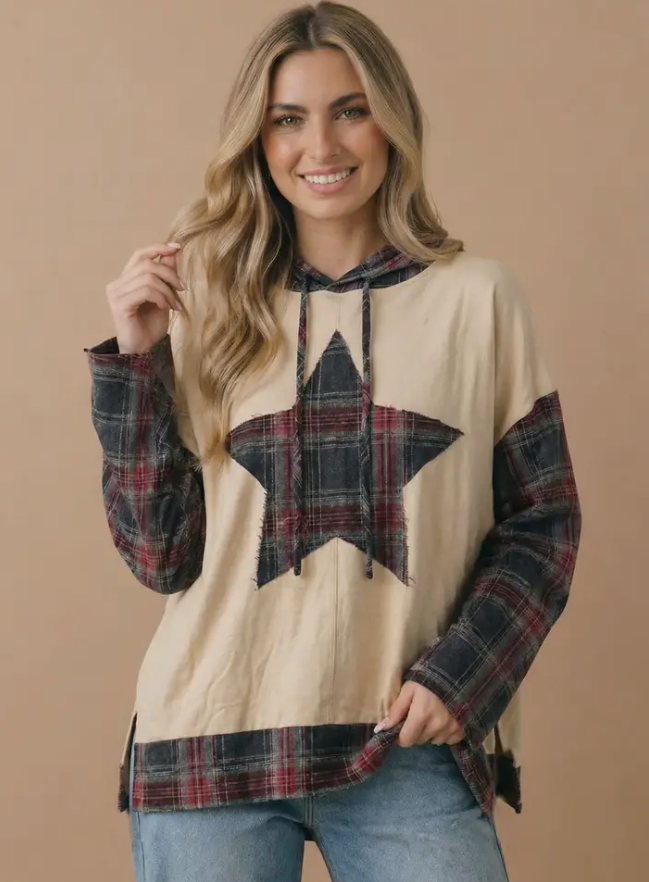 Plaid Star Patchwork Hoodie