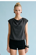Heyson Harper Pinstripe Cowl Neck Top – Black/Ivory