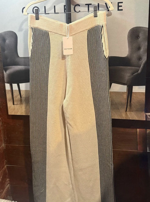 Heyson Chic Knit Wide-Leg Pants – Cream/Black