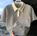 Heyson Striped Knit Short Sleeve Polo Top – Ivory/Black