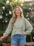 Jodifl Emily Printed Ric-Rac Trim Blouse – Avocado