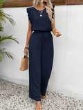Ruffle Sleeve Wide Leg Two-Piece Set – Navy