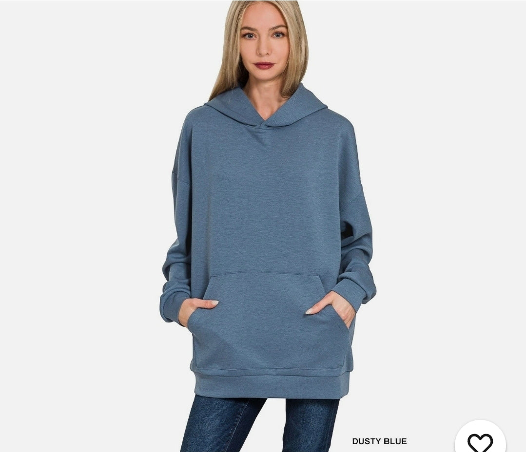 Zenana Oversized Scuba Hoodie with Front Pocket