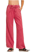Zenana Acid Wash Fleece Palazzo Sweatpants – Dark Red