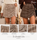 Promesa Plaid Ruched Mini Skirt – Tan & Brown
