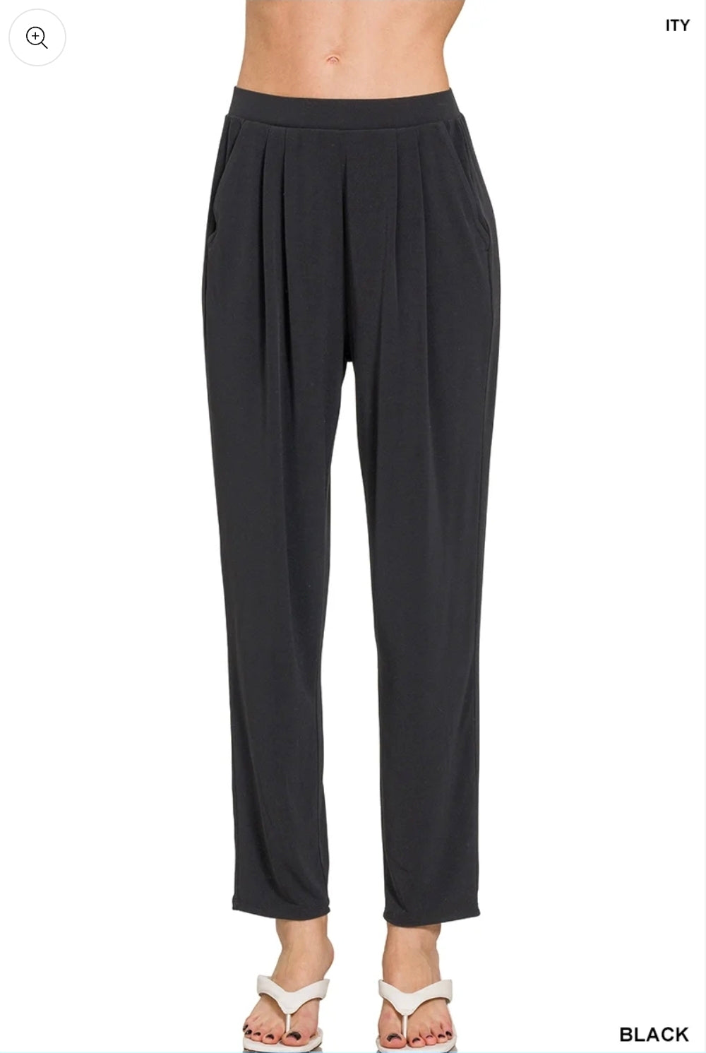 Zenana ITY Pleated Waist Pants – Black