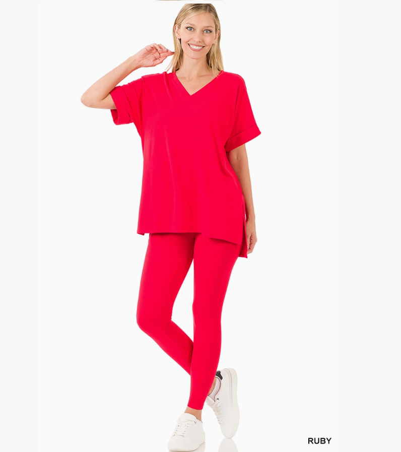 Zenana Buttery Soft V-Neck Tunic & Leggings Set