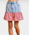 So Me American Flag Star & Stripe Ruffle Denim Skirt