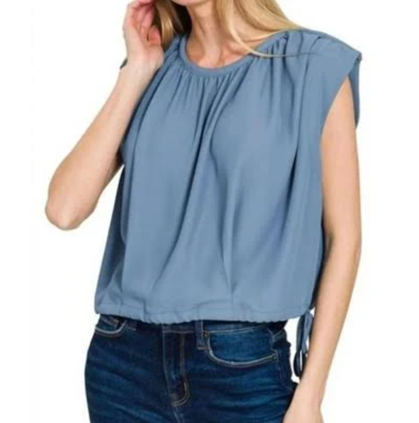 Zenana Drawstring Tie-Side Sleeveless Woven Top