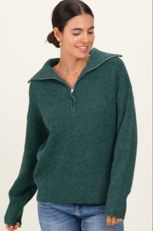 Zenana Textured Half-Zip Pullover Sweater