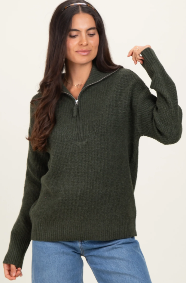 Zenana Textured Half-Zip Pullover Sweater