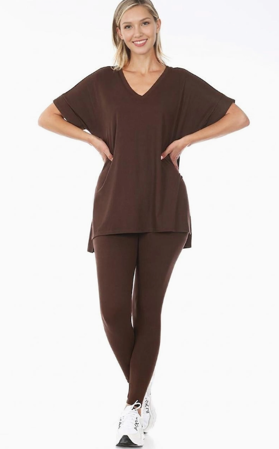 Zenana Buttery Soft V-Neck Tunic & Leggings Set